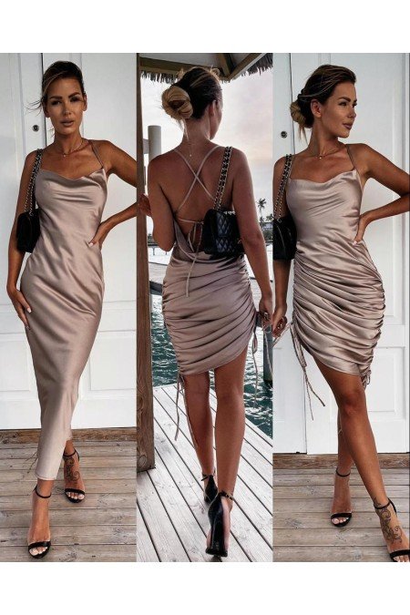 Vizon Elbise Saten Kumaş Vizon Elbise Saten Kumaş