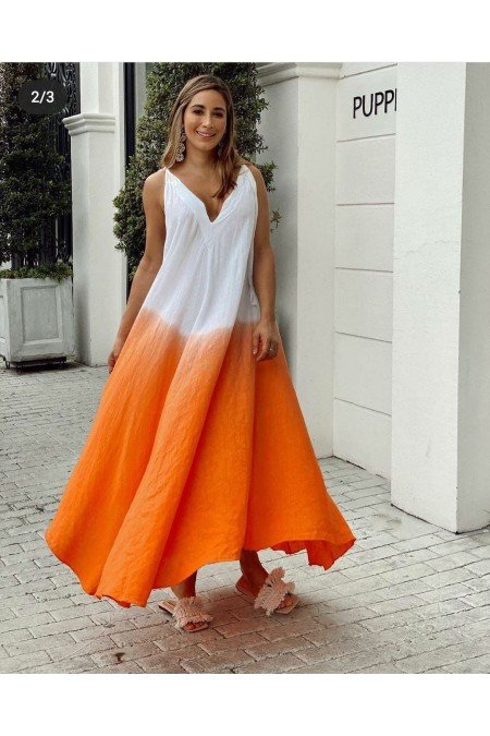 Beyaz Oranj Elbise Beyaz Oranj Elbise
