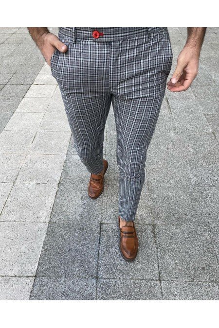 Ekose Erkek Pantolon Nakış Detaylı