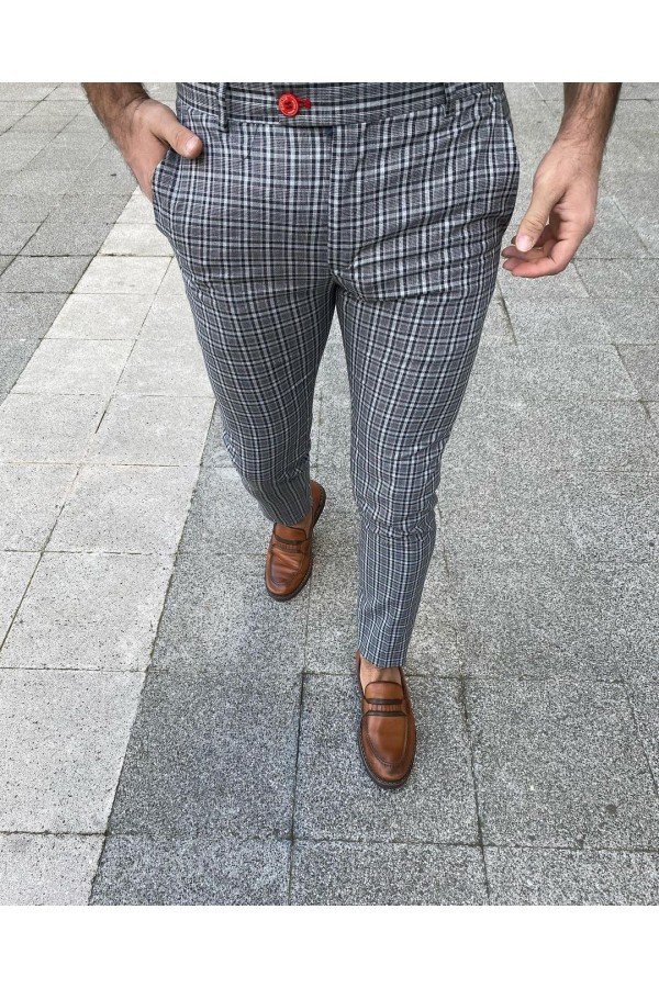 Ekose Erkek Pantolon Nakış Detaylı Ekose Erkek Pantolon Nakış Detaylı