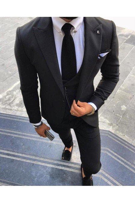 Siyah Erkek Takım Elbise 3 Lü