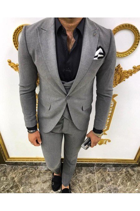 Gri Erkek Takım Elbise 3 Lü