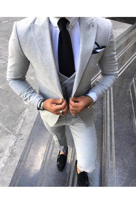 Gri Erkek Takım Elbise 3 Lü