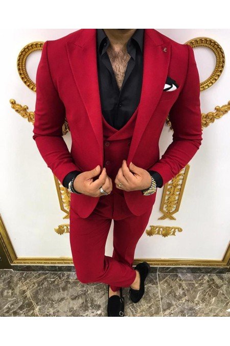 Kırmızı Erkek Takım Elbise 3 Lü