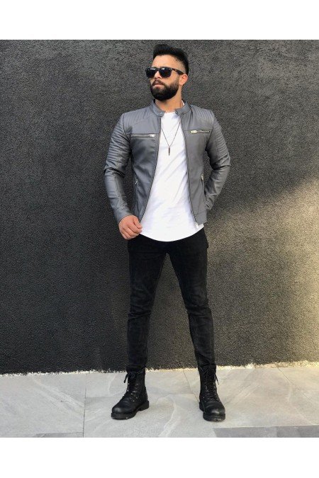 Gri Erkek Mont Deri Gri Erkek Mont Deri